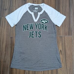 NFL New York Jets Women's Gray and White Team Apparel Shirt, Size Small Petite